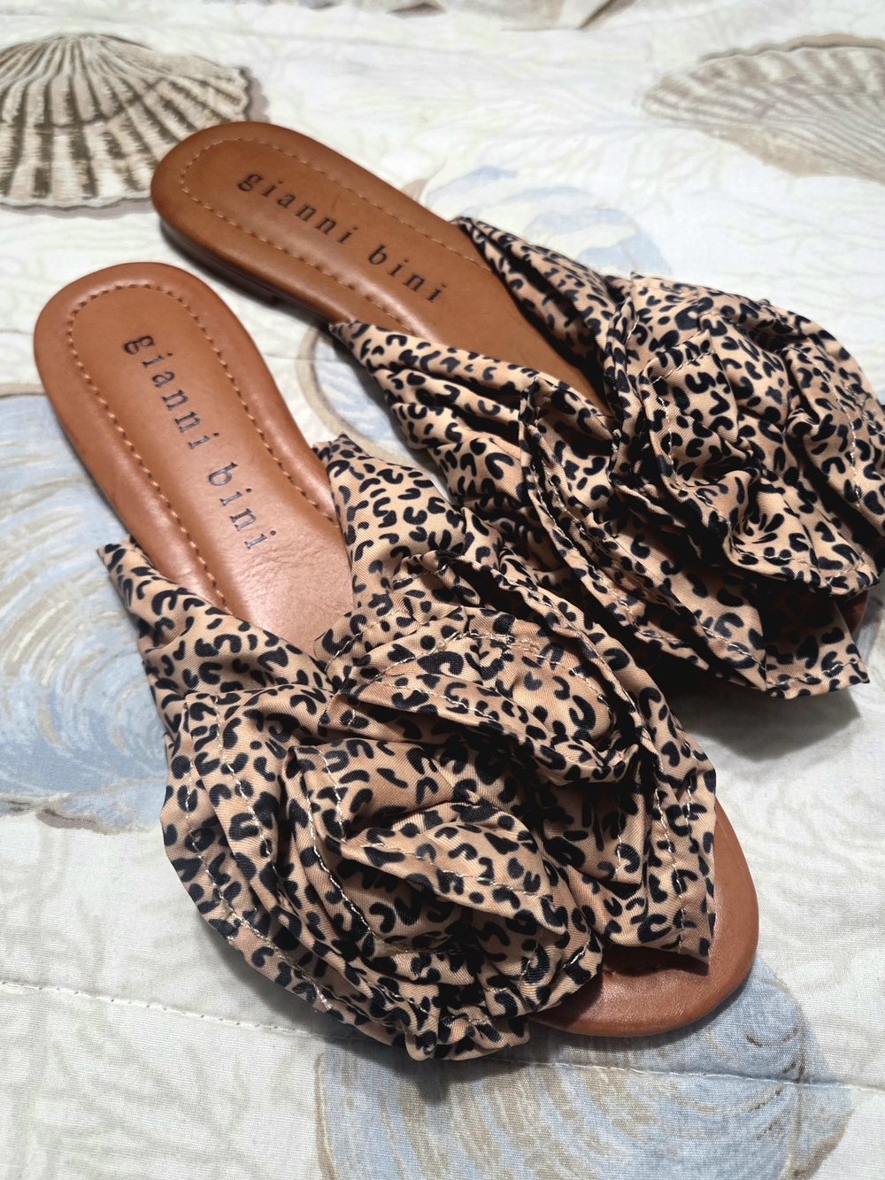 Gianni Bini Tan and Black Leopard-Print Slide Sandals-  Size 7.5